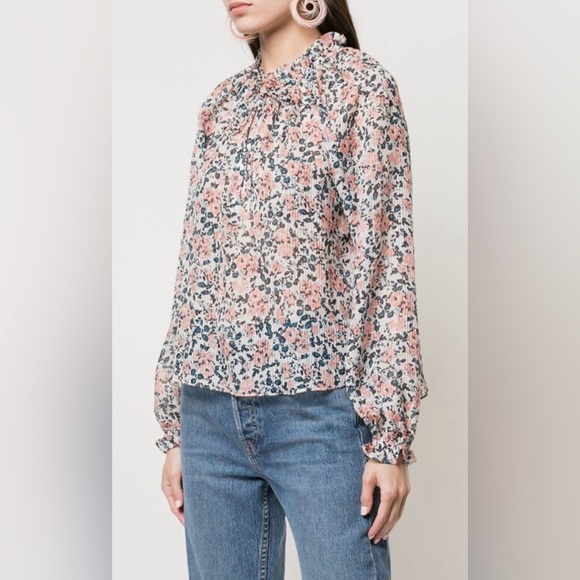 VERONICA BEARD Antonette White Floral Ruffled Silk Blouse, Size 4 - Picture 3 of 16